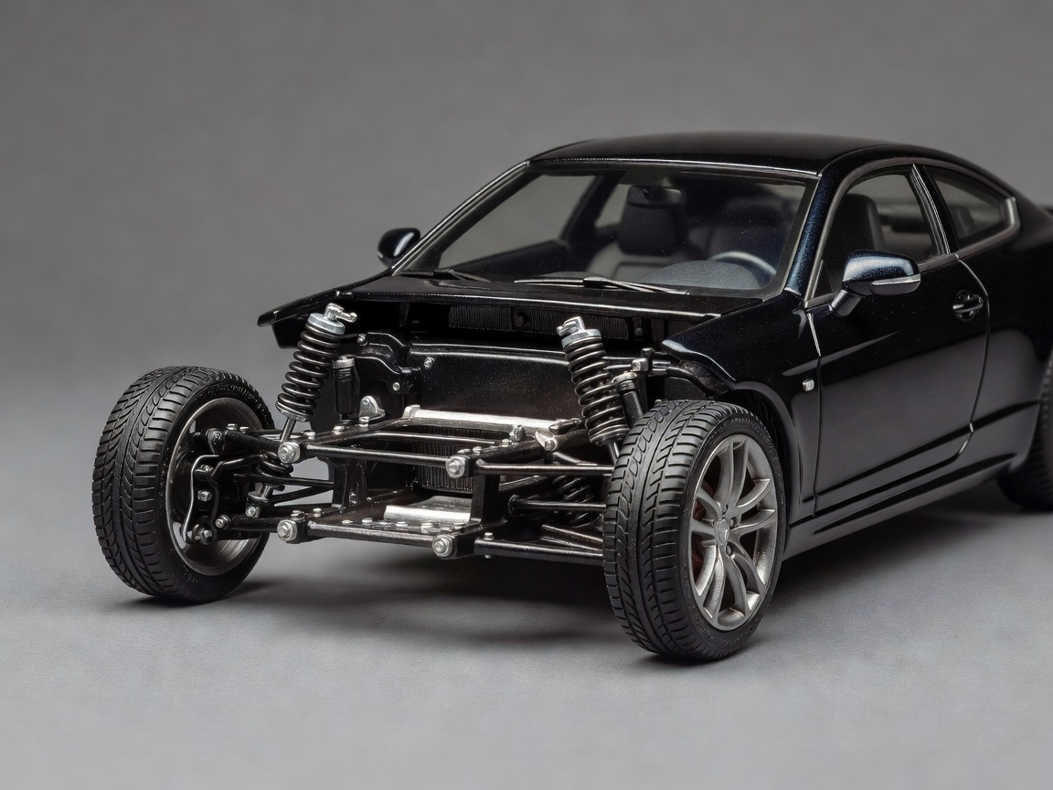 Detailed 1:18 scale model showing independent suspension